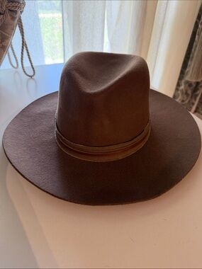 Mossant Brown Wide-Brim Felt Fedora Hat
